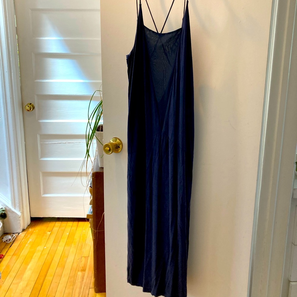 H&M 6 steel blue midi stretch dress with deep v mesh detailing